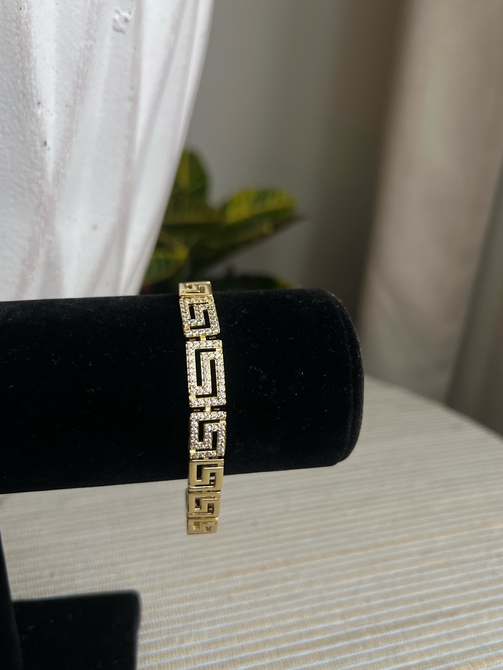 Gold Greek Key Pavé Bracelet